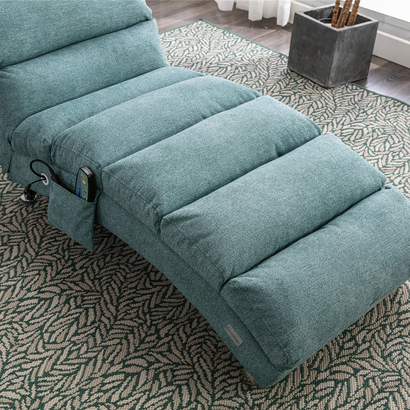 Luxury Upholstered Chaise Lounge Chair With Vibration For Relaxation, Modern Fixed Back Fabric Leisure Recliner Sofa For Living Room/Bedroom