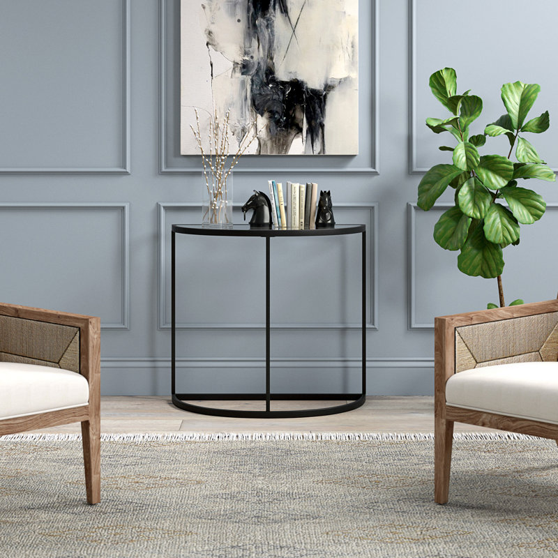 Kyrollos Glass Top Console Table, Blackened Bronze