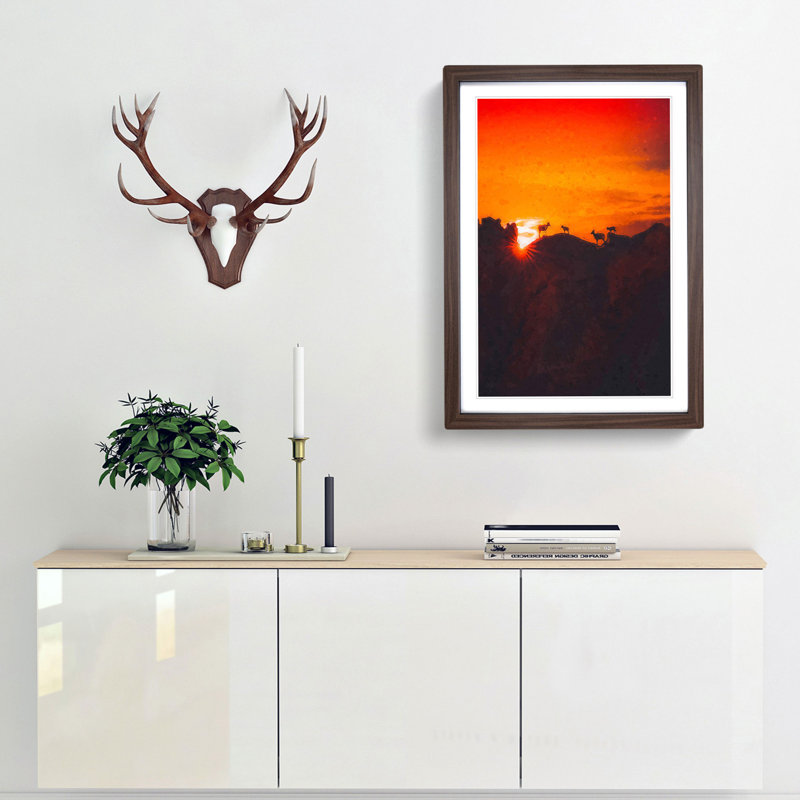 Goats upon the Mountain - Picture Frame Graphic Art Print, 48cm H x 36cm W x 2cm D, Walnut Framed