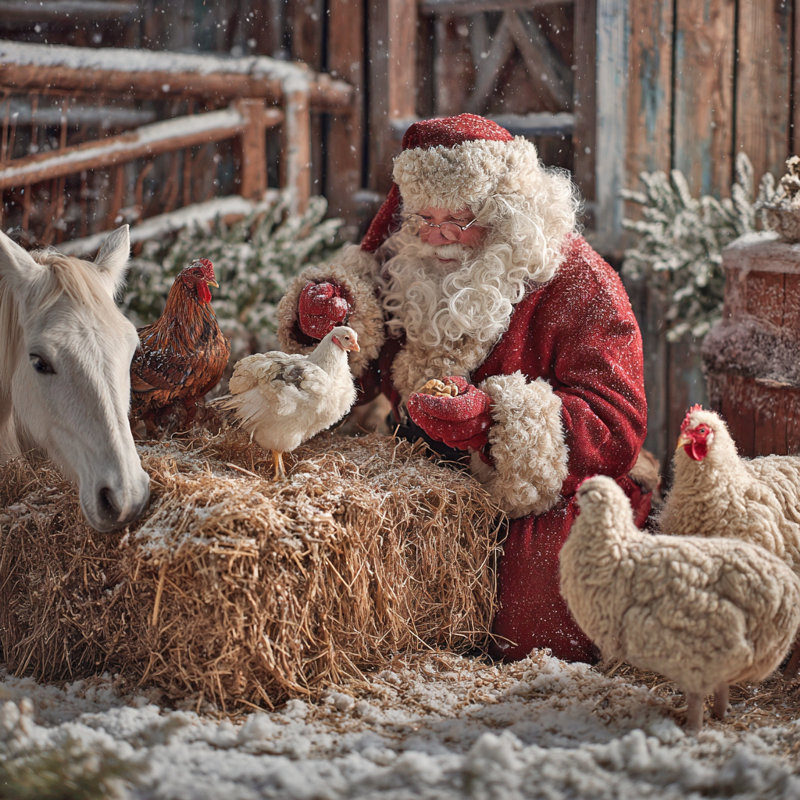 Farmhouse Santa Feeding Animals-Wrapped Canvas Wall Art