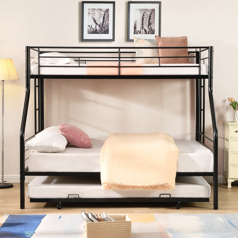 Twin Over Full Bunk Bed With Trundle In Metal - Save Space, Easy To Assemble, No Box Spring Needed, Contemporary Style Design Assembly, Necessary, Modern Look