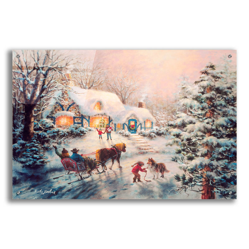  «Christmas visit» par Nicky Boehme, art mural en verre acrylique, 36 po x 24 po, H 24 po x l 36 po