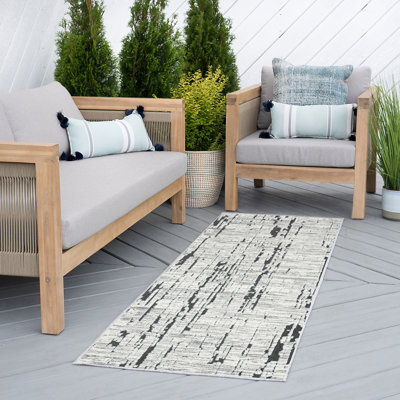 Tapis gris / blanc / noir à motif abstrait Willingboro