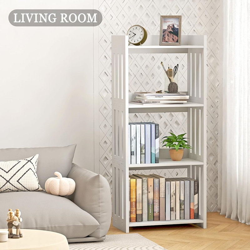 Bibliothèque blanche à 4 niveaux, rangement pour petits espaces, étagère de présentation pour la pièce, le salon, la chambre à coucher, le bureau ou la salle de bain