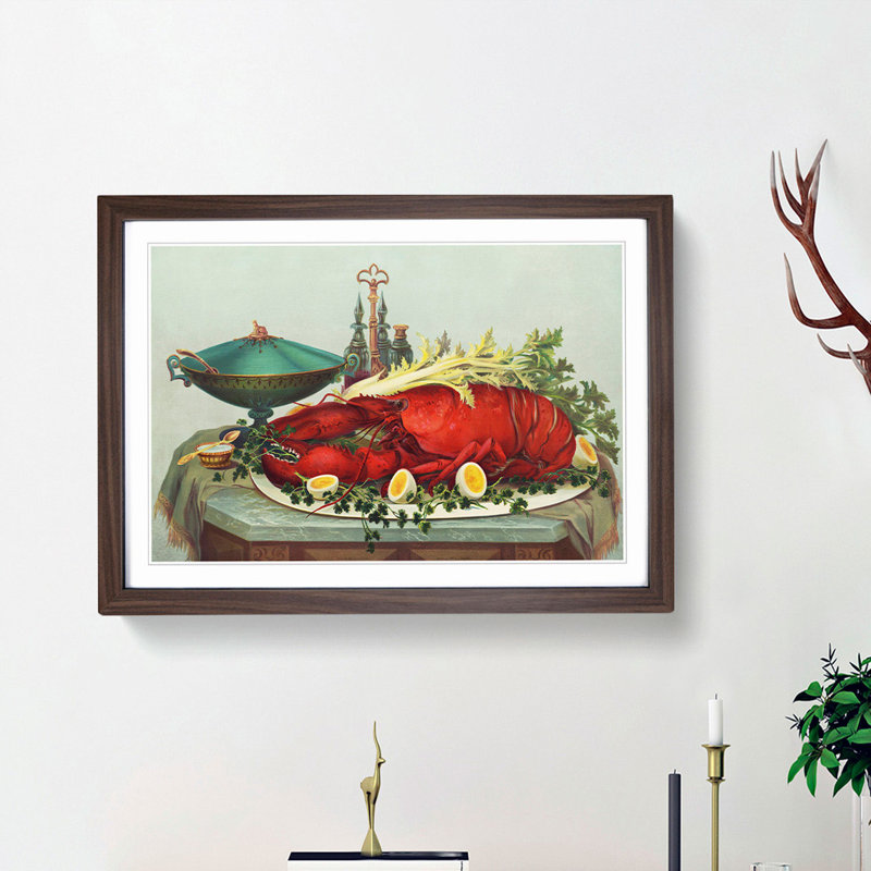 Still Life with Lobster - Picture Frame Art Print, 27cm H x 36cm W x 2cm D, Walnut Framed