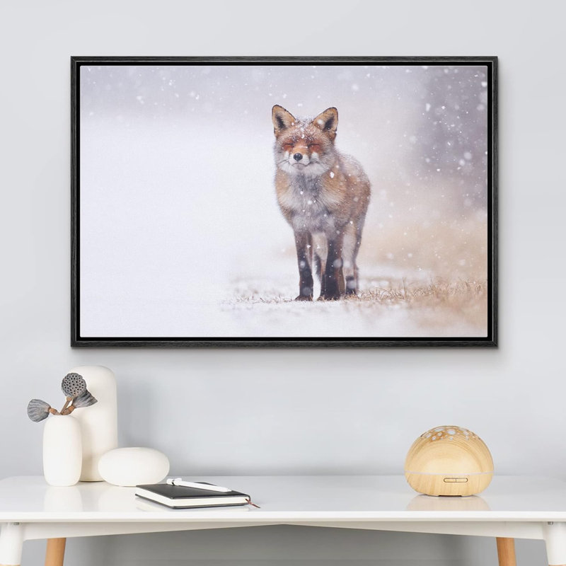 Les animaux renards apprécient la neige, H 24 po x l 36 po x P 1,5 po, Cadre noir