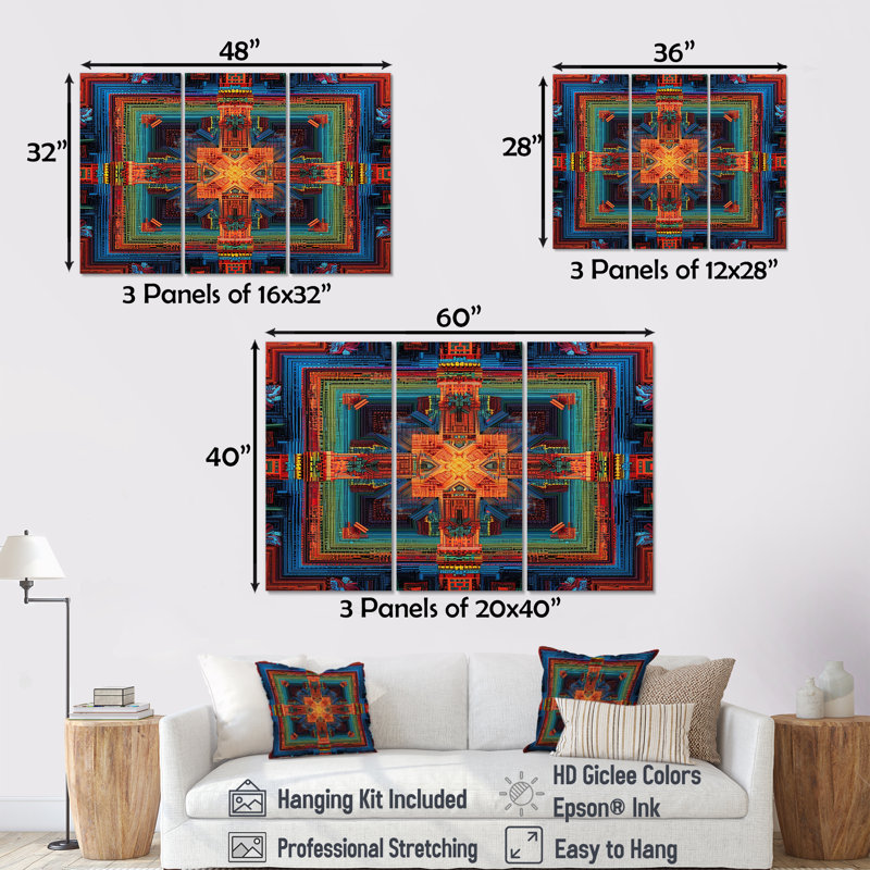 Mandala bouddhiste Vajrayana, Toile tendue, H 28 po x l 36 po x P 1 po