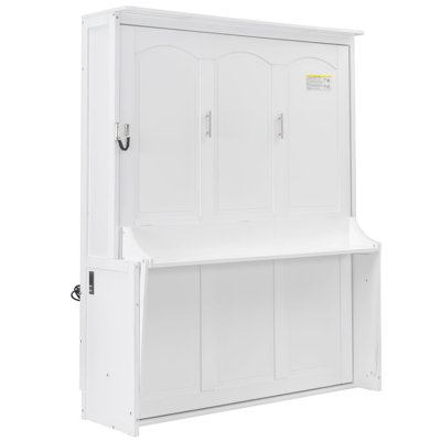 Queen Size Murphy Bed with Desk,LED Lights and USB Charging Station,White(Old SKU:N7500004014K)