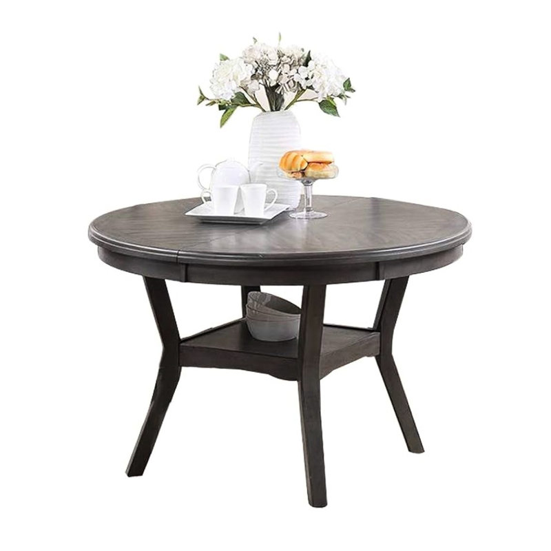 Table de salle à manger grise, ronde, fabriquée en bois d'hévéa et moderne