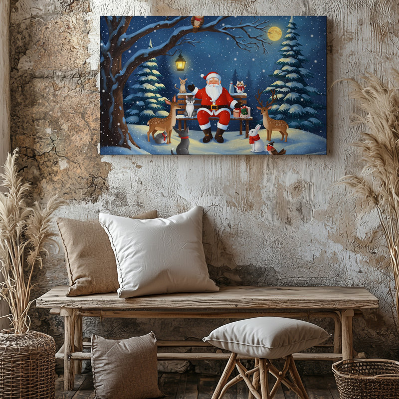 Reproduction d'art sur toile, "Une scène hivernale fantaisiste" mettant en vedette une figure joyeuse dans un art mural