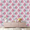 Papier peint blanc avec fleurs roses