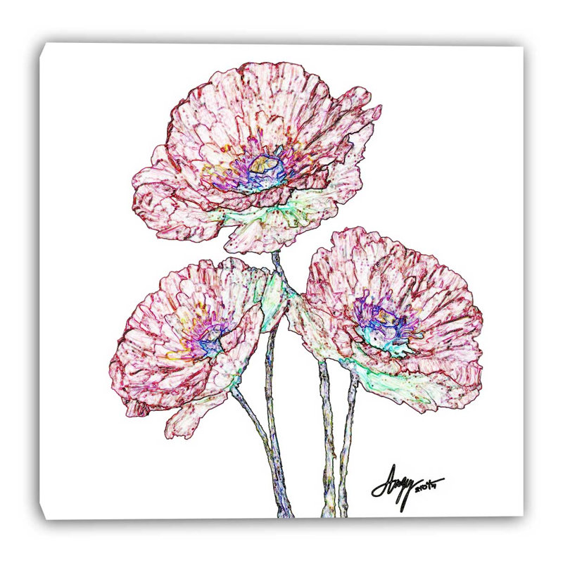 Art mural sur toile tendue Poppy Trio, L 12 po x H 12 po x P 1 po