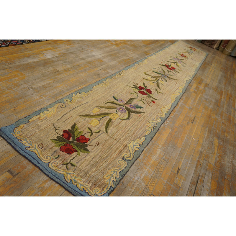 Tapis de couloir américain ivoire à motif floral antique