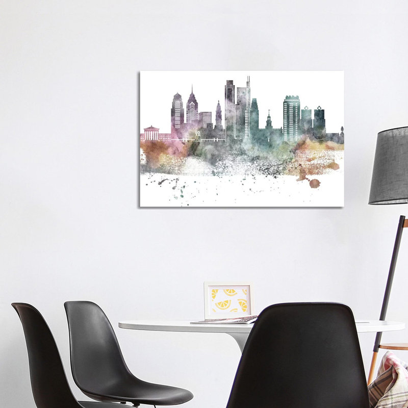 Philadelphia Pastel Skylines, H 26 po x l 40 po x P 1,5 po, Philadelphie