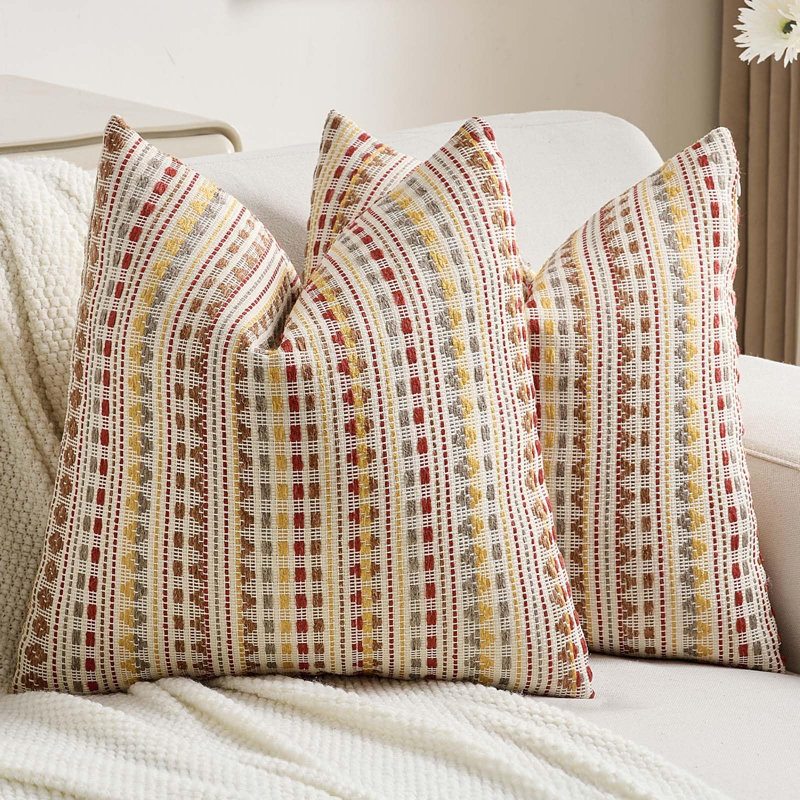 Ensemble de 2 coussins décoratifs brun et rouge 18 x 18 pouces, housse de coussin en chenille jacquard douillet et douillet, Boho Home Decor pour canapé-lit