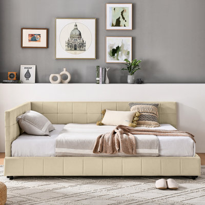 Beige Velvet Upholstered Daybed - Full Size With For A Wonderful Bedroom And Living Room Bed Furnishing