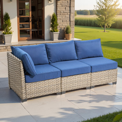 Ensemble de patio modulaire en osier 3 saisons avec coussins 3 personnes