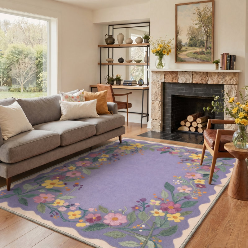Tapis d'intérieur lavable à la machine mauve / jaune / beige avec envers antidérapant Verdant, Purple,Yellow,Beige