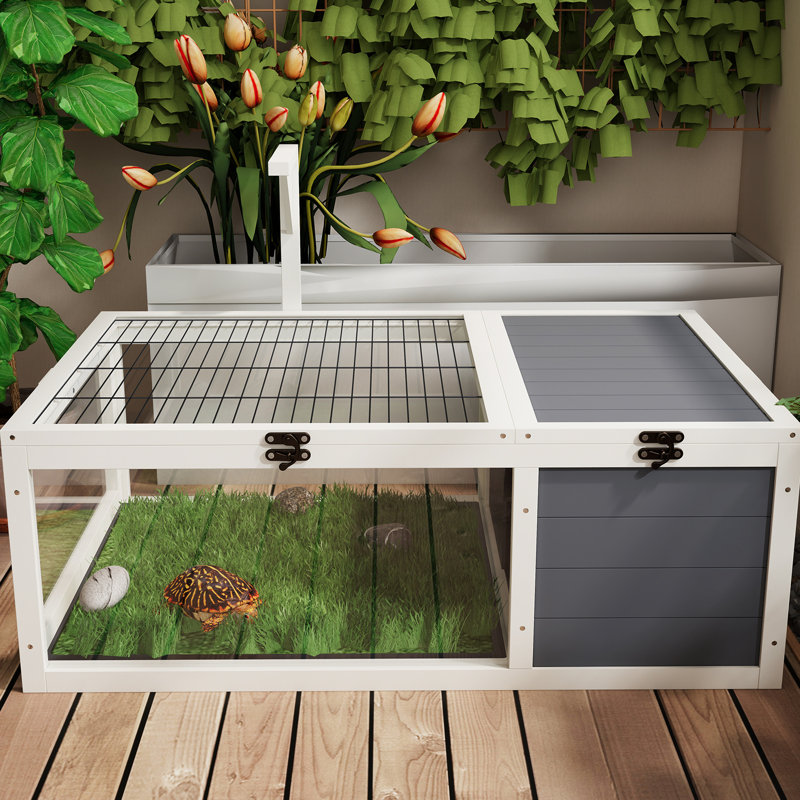Maison en bois pour reptiles 39 po - pour lézards, serpents avec plateau imperméable et cage verrouillable, lampe amovible pour geckos