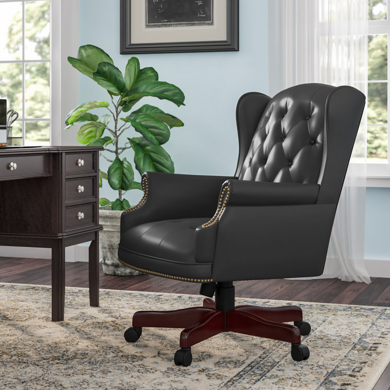 Traditional Vinyl Executive Chair, Black Caressoft