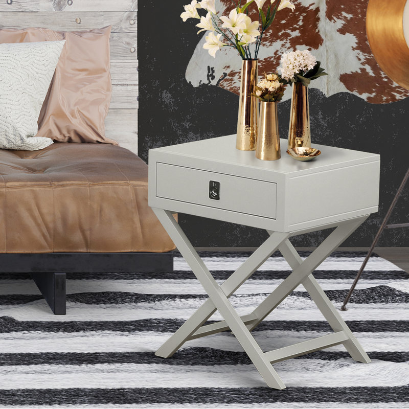 Stunning Hamilton Side Table Bedroom with Drawer, 1-Pack, Grey Finish, Urban Gray, Urban Gray