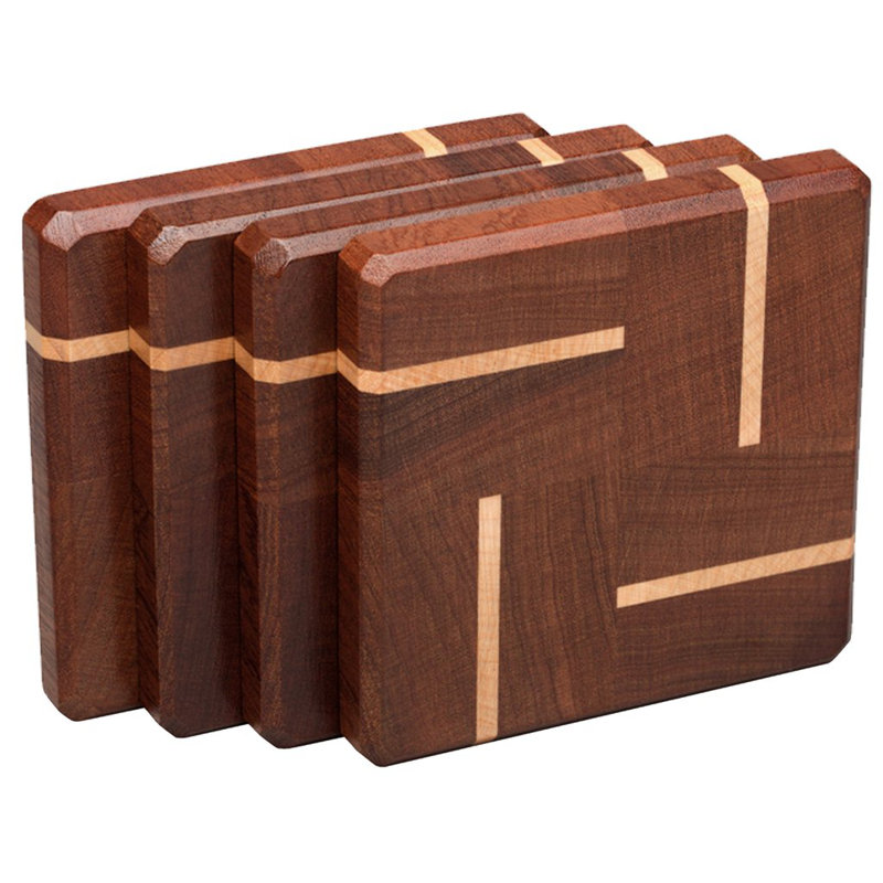 Wood Coaster Set With Holder, Brown