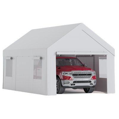 12' x 20' Heavy Duty Portable Carport, Galvanized Steel Garage Tent with Waterproof UV-Resistant PE Canopy, Roll-Up Doors & Mesh Windows