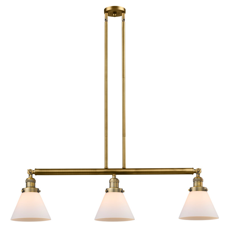 Morgan 3 - Light Kitchen Island Pendant, Brushed Brass, Matte White, 6 Watt Vinage LED Bulb