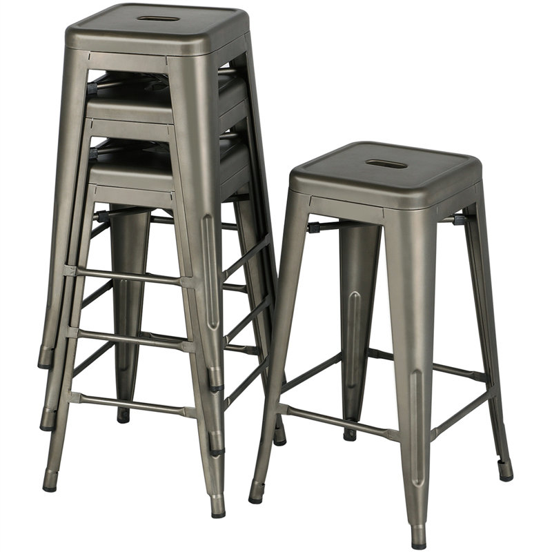 Winfred Counter Stool with Metal Frame, Gunmetal, Bar Stool (30” Seat Height)