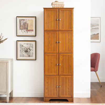 Tall 8-door Storage Cabinet With 4 Shelves - Modern And Functional Oak 8 Doors Stylish Home Unit