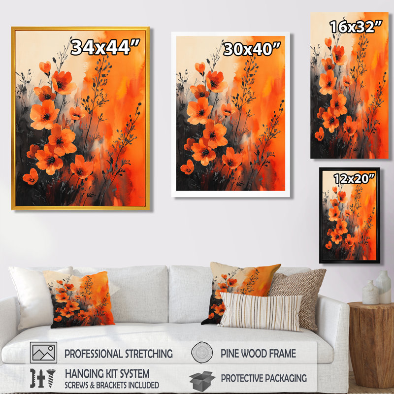 Murrin - Floral Wall Decor, Black, Floater Framed Print, 20" H x 12" W