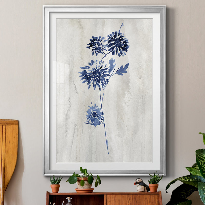 Indigo Botanical IV par J Paul - reproduction d'art sur papier encadrée, H 30,5 po x l 42,5 po x P 1,5 po