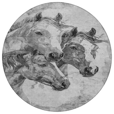 Tapis intérieur lavable pour cheval rond 8 'gris et argenté