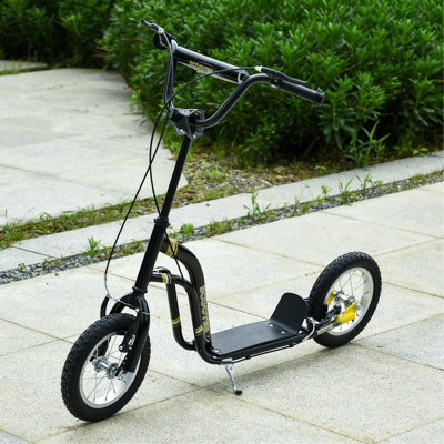 Youth Scooter Front And Rear Caliper Dual Brakes 12-Inch Inflatable Front Wheel Ride On Toy For Age 5+, Black