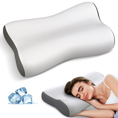 Coussin cervical - Oreillers contour du cou pour soulager la douleur au cou, oreiller ergonomique pour dormir, oreillers orthopédiques en mousse à mémoire de forme pour les personnes qui dorment sur le dos et le ventre avec taie d'oreiller rafraîchiss