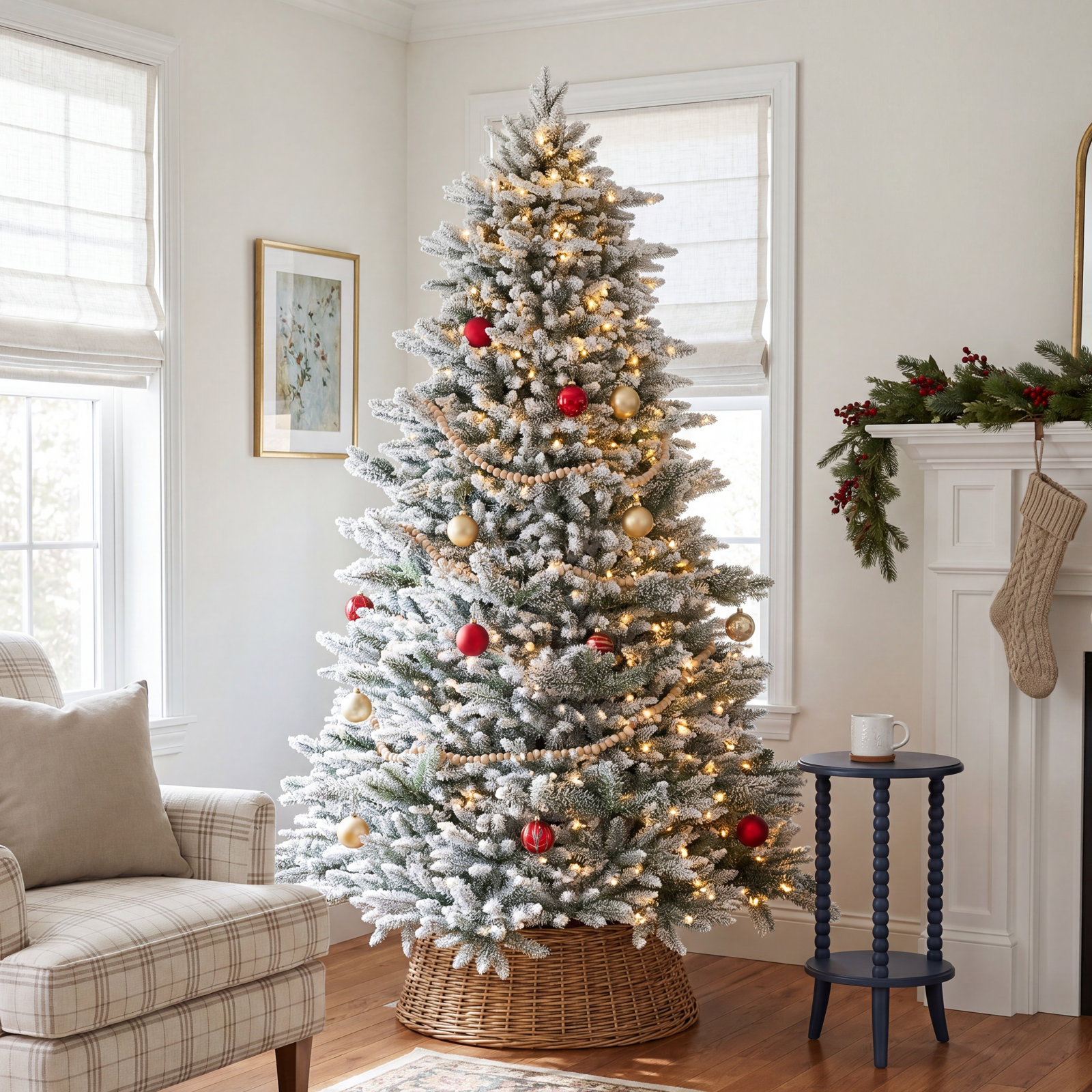 Melisande Pre-Lit Flocked Pine Christmas tree, 7'5"