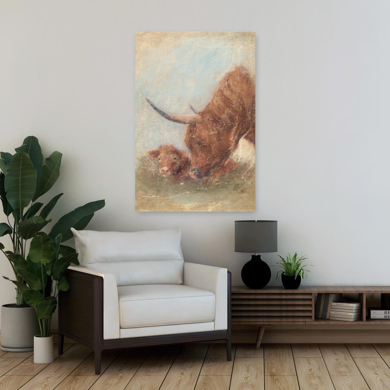 Premier matin à la ferme, art abstrait contemporain de vache, H 36 po x l 24 po