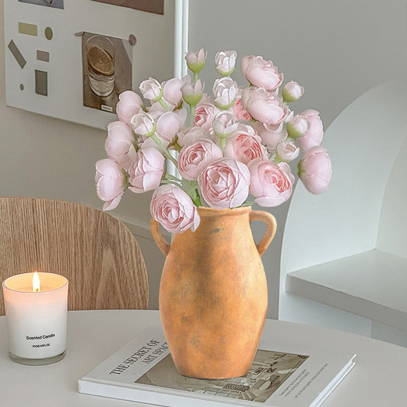 Vase de ferme avec 2 poignées, vase en céramique décoratif pour la maison, Brun