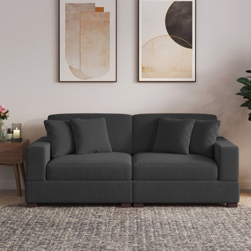 208Cm Square Arms Modular Sofa, Grey