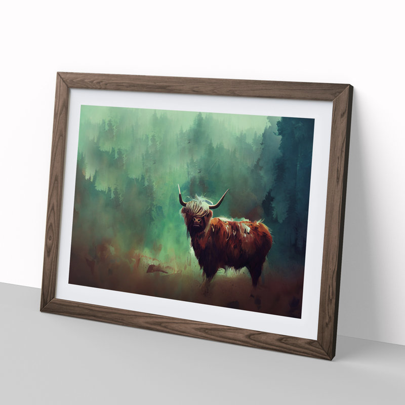 Highland Cow Abstract - Single Picture Frame Painting, 25cm H x 34cm W x 2cm D, Walnut