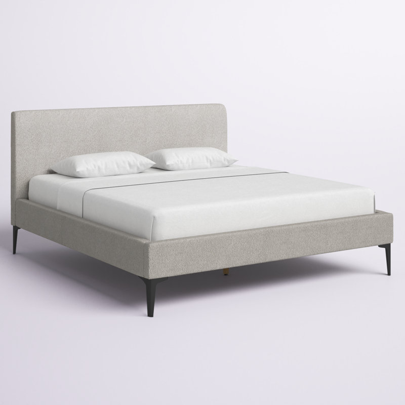 Light Gray King Upholstered Platform Bed with Wood Frame