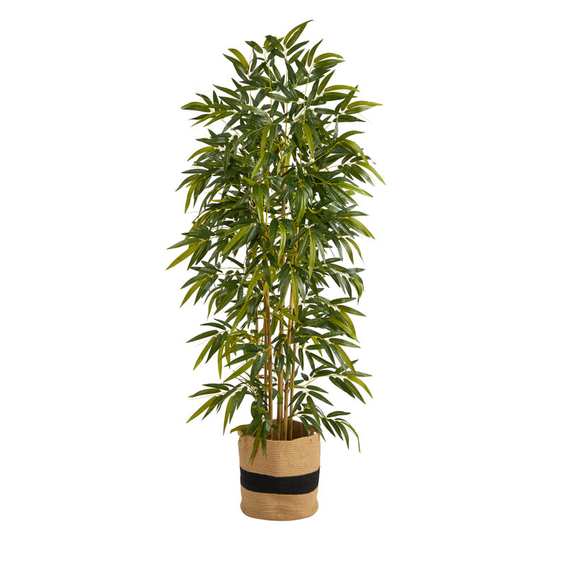 75'' Faux Bamboo Tree in Burlap, Cotton Planter