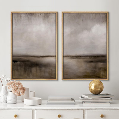 " Misty Landscape Timeless Elegance In Monochrome " 2 - Pieces on Canvas