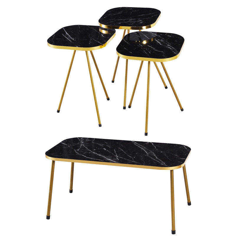 Crooke Living Room Table Set, Black Marble