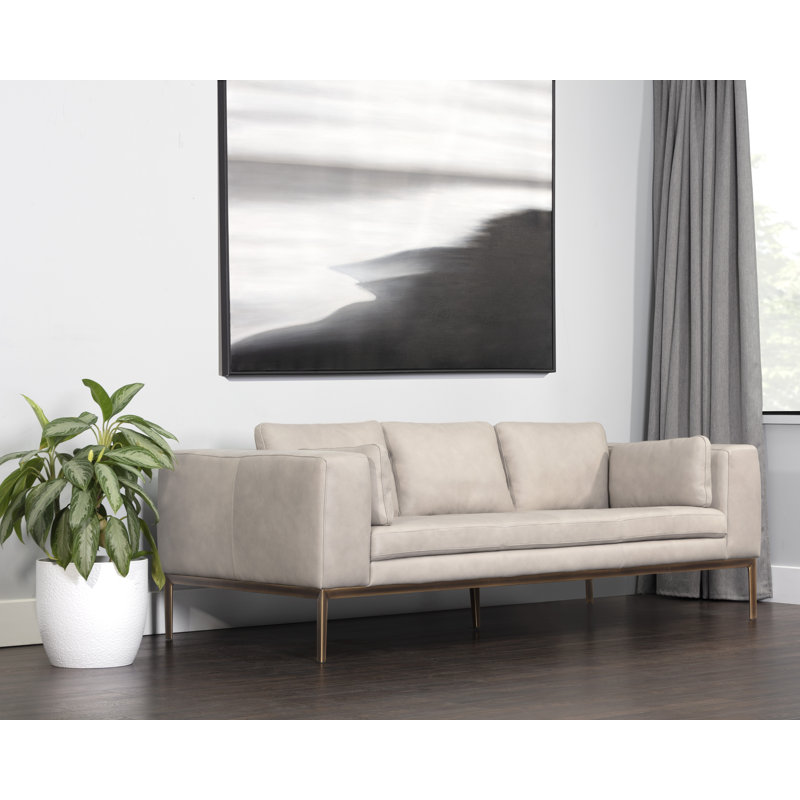Burr Leather Sofa, Taupe Genuine Leather