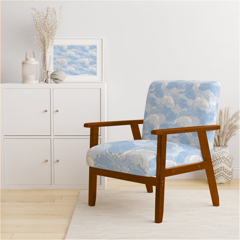 Chaise d'appoint abstraite - Fauteuil blanc tempête Coastal Line, Accoudoirs carrés bruns