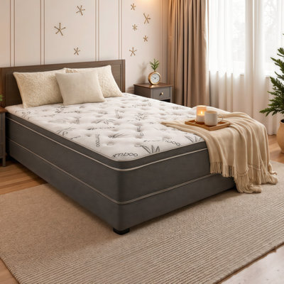 Matelas hybride en bambou LUMERIS 25 cm (10 po) avec ressorts ensachés sur tout le pourtour, mousse respirante et ressorts, isolation des mouvements, compatible avec les sommiers articulés