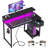 Gaming Desk with LED Lights & Power Outlet, 48 Inch Computer Desk with Drawer, Reversible Desk with Adjustable Monitor Shelf & Headphone Hook for Home Office, Black-1994893729