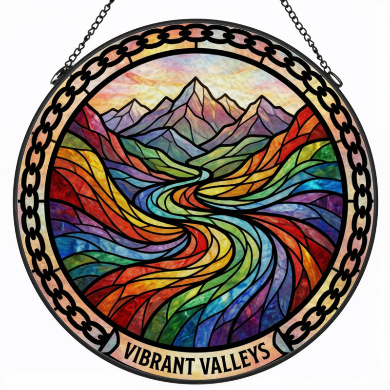 Panneau de vitrail de paysage coloré H 7,8 po