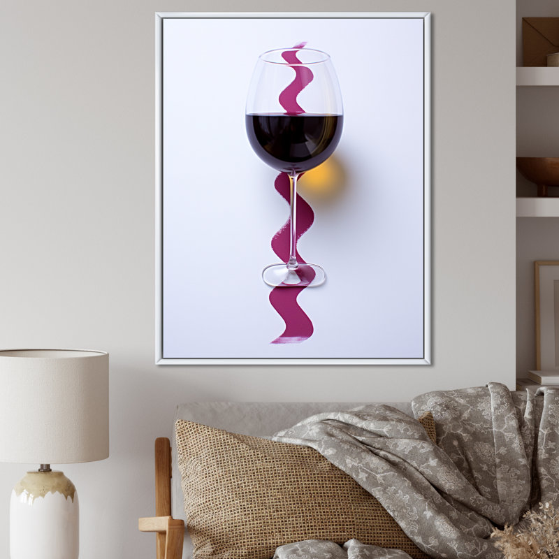 «Red Wine Glass», présentation sur toile, H 44 po x l 34 po x P 1,5 po, Cadre flottant blanc